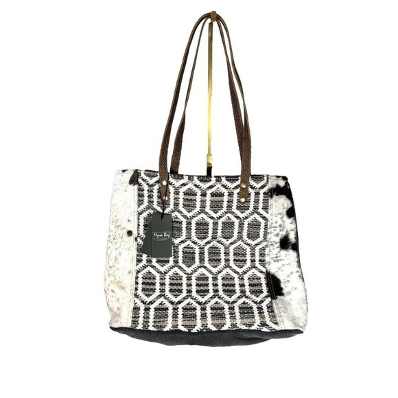 Myra Bag Buzz Fuzz Western Canvas Tote Bag Weekender Bag Oversize Muted Tones - Picture 1 of 12